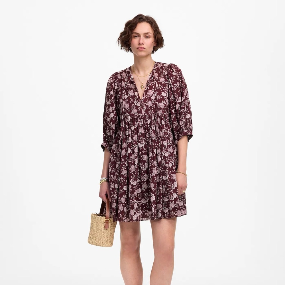 Madewell Splitneck Puff Sleeve Dress in Floral